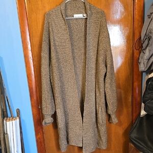 Womens Large David Benjamin Cozy Brown Acrylic Open-Front Sweater